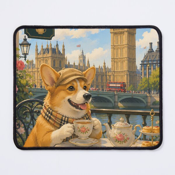 Item preview, Corgi having tea in front of Big Ben designed and sold by Nomad-Paws.