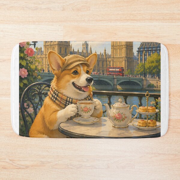 Item preview, Corgi having tea in front of Big Ben designed and sold by Nomad-Paws.