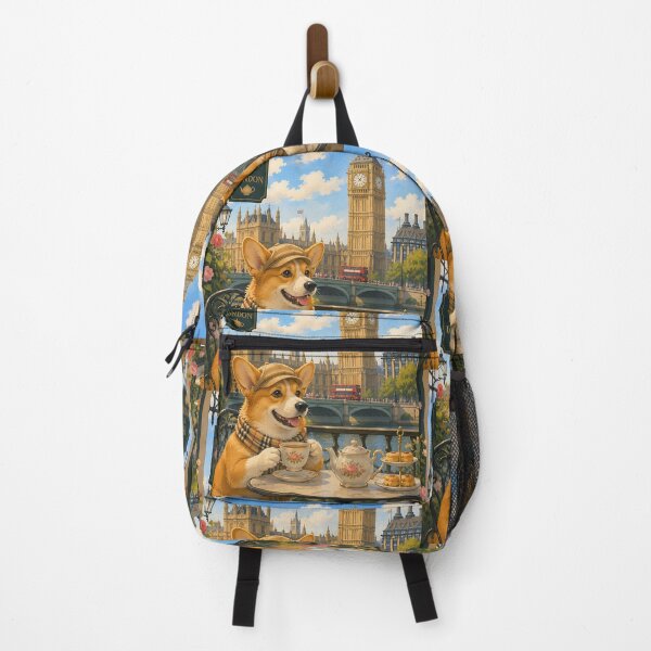 Item preview, Corgi having tea in front of Big Ben designed and sold by Nomad-Paws.