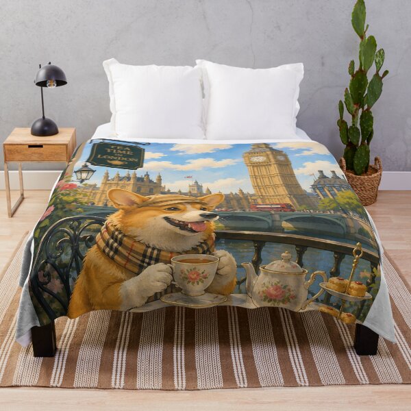 Item preview, Corgi having tea in front of Big Ben designed and sold by Nomad-Paws.