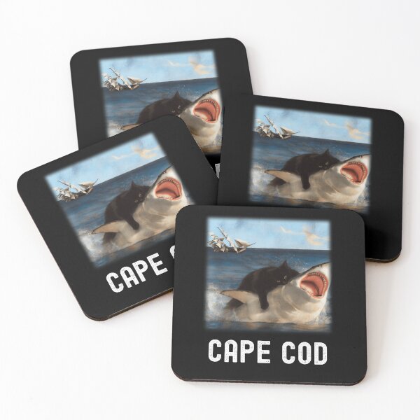 Item preview, Cape Cod Black Kitty Attacking Great White Shark while Clipper Ship Sinks in Background designed and sold by WigOutlet.