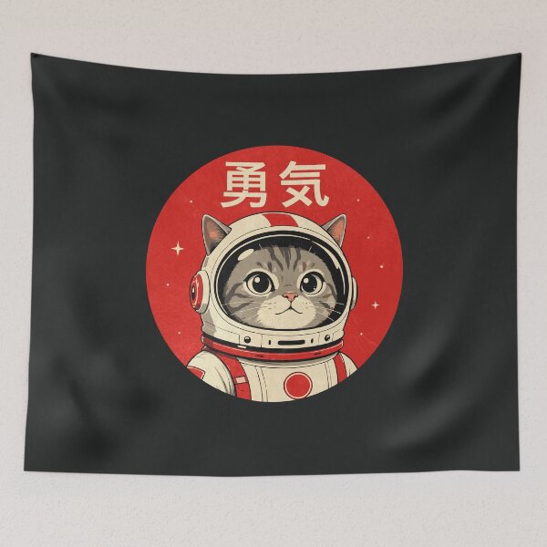 Item preview, Astronaut Cat Japanese Symbols Red Sky Space Kitten Cute designed and sold by alenaz.