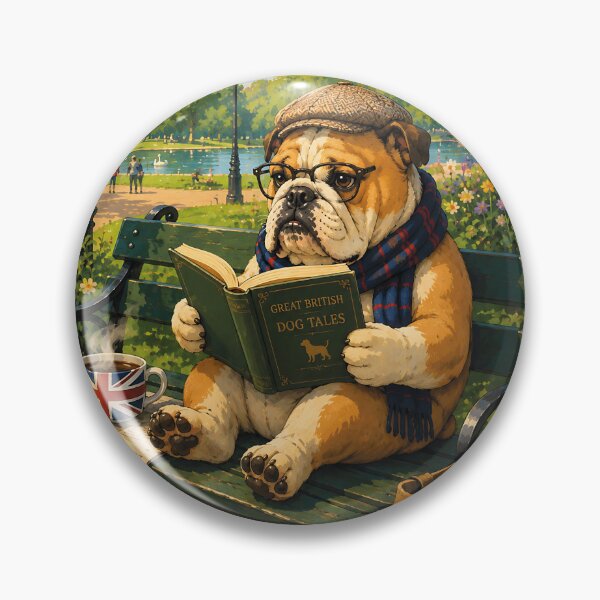 Item preview, English Bulldog reading a book in Hyde Park designed and sold by Nomad-Paws.