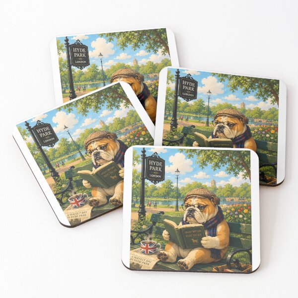 Item preview, English Bulldog reading a book in Hyde Park designed and sold by Nomad-Paws.