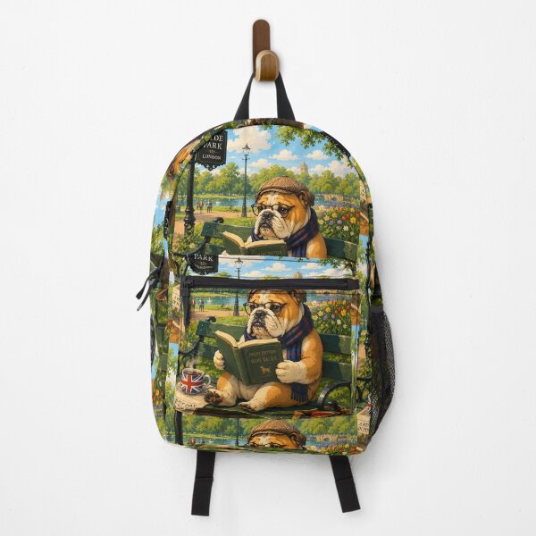 Item preview, English Bulldog reading a book in Hyde Park designed and sold by Nomad-Paws.