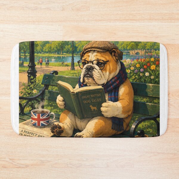 Item preview, English Bulldog reading a book in Hyde Park designed and sold by Nomad-Paws.
