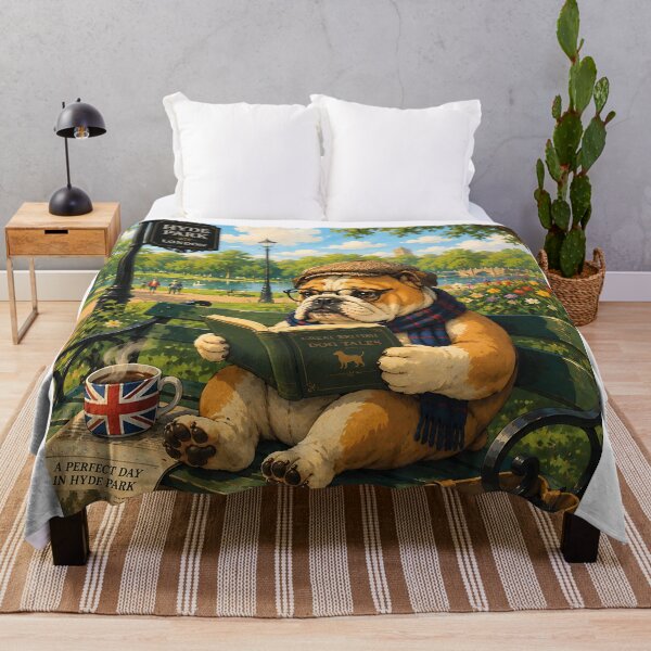 Item preview, English Bulldog reading a book in Hyde Park designed and sold by Nomad-Paws.