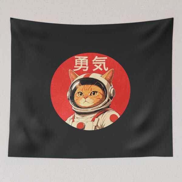 Item preview, Kawaii Astronaut Cat In Space Red Japanese Minimalsit 1950s Art designed and sold by alenaz.