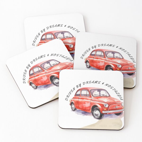Item preview, Vintage Red Fiat Car Driven By Dreams And Nostalgia Illustration designed and sold by Amanyscrafts.