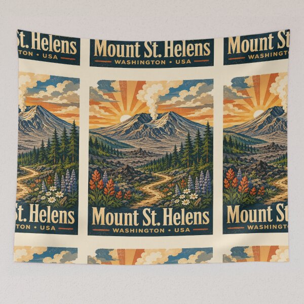 Item preview, Mount St. Helens Vintage Travel Poster | Retro Washington Volcano National Park Hiking Adventure designed and sold by Globalcitytees.