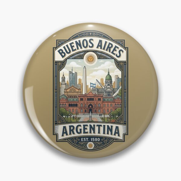 Item preview, Buenos Aires Argentina Vintage Landmark Badge | Retro Travel Poster & City Skyline Design designed and sold by Travel Souvenirs 30.