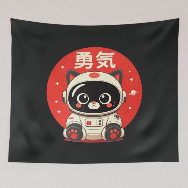 Item preview, Japanese Space Cat Astronaut Robot Cute Black Kitten Red Chicks  designed and sold by alenaz.