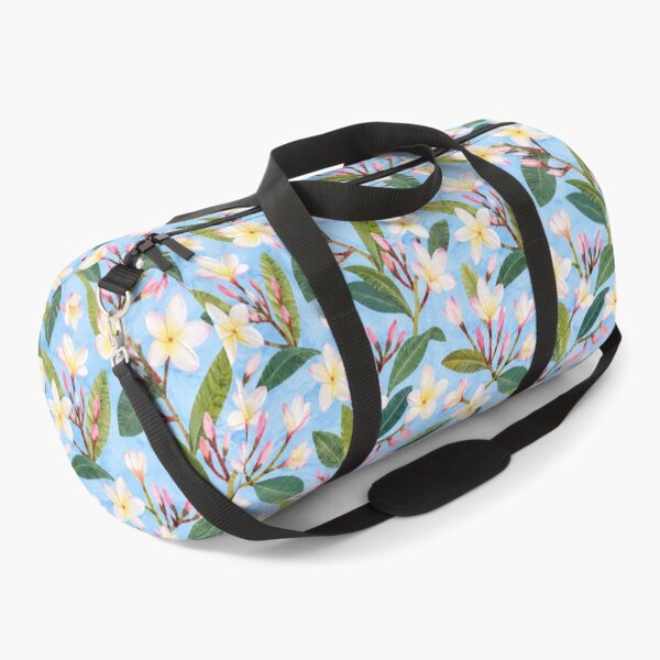Item preview, Tropical Plumeria Seamless Pattern | Pink Frangipani Floral Collage on Blue | Hawaiian Botanical Print designed and sold by SWSandraWechner.