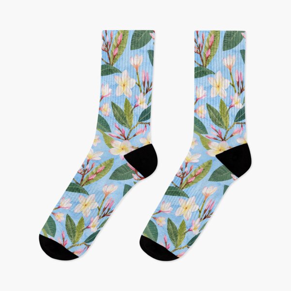 Item preview, Tropical Plumeria Seamless Pattern | Pink Frangipani Floral Collage on Blue | Hawaiian Botanical Print designed and sold by SWSandraWechner.