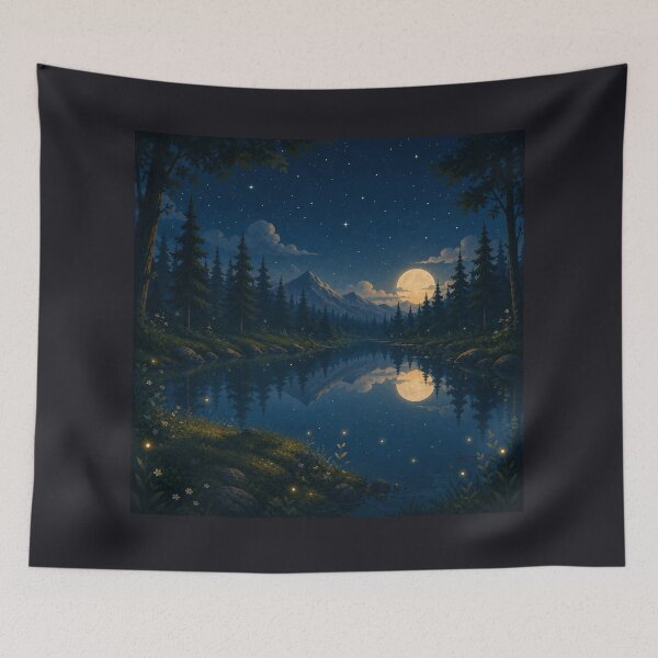 Item preview, Reflections Under the Moon – Night Landscape with Lake and Full Moon designed and sold by Goodthingstree.