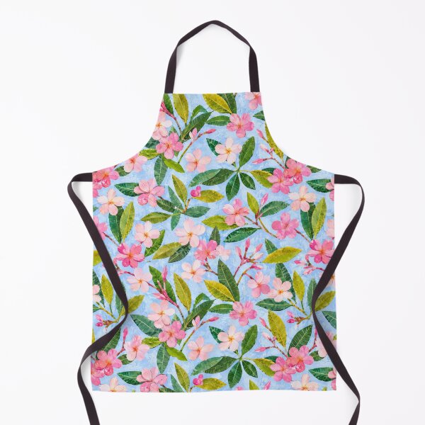 Item preview, Pink Plumeria Seamless Pattern | Tropical Frangipani Floral Collage on Blue | Hawaiian Botanical Print designed and sold by SWSandraWechner.