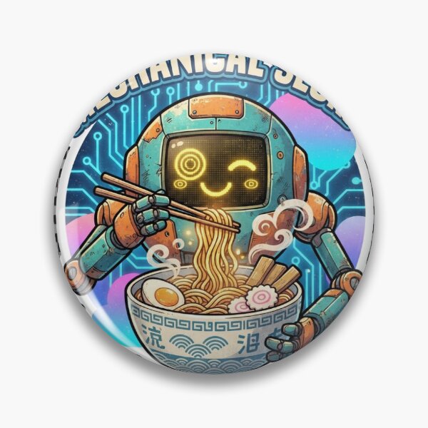 Item preview, Retro Anime Robot Ramen Noodle Mechanical Slurp Sticker & T-Shirt Design designed and sold by skpcreation.