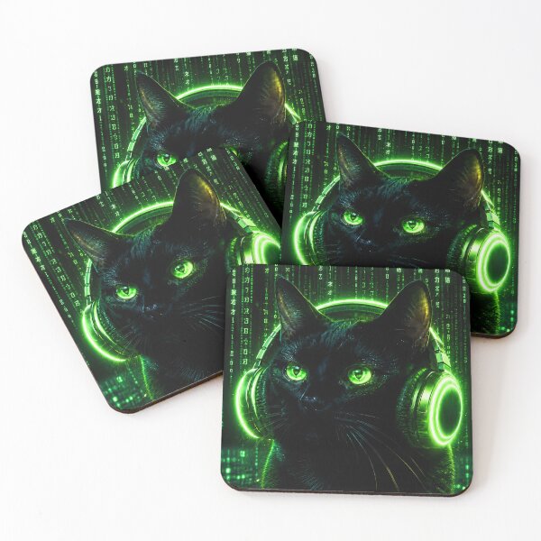 Item preview, Cyberpunk Hacker Cat Digital Rain designed and sold by Moodprint5.