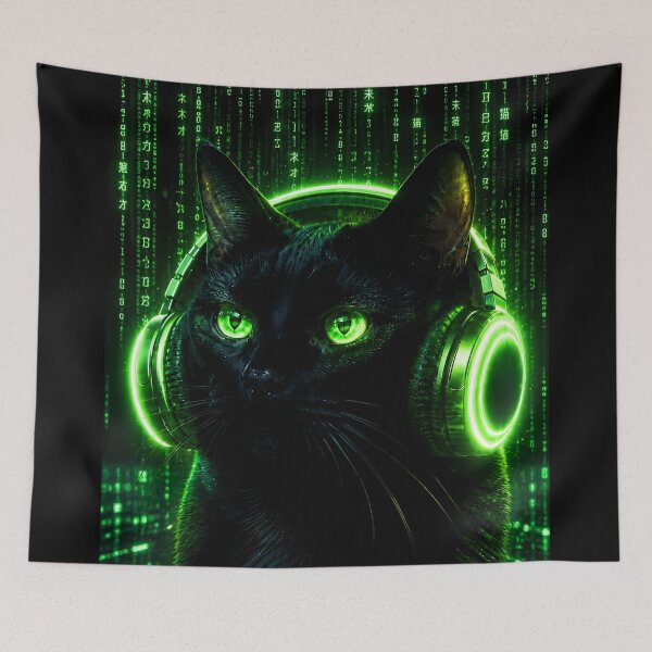 Item preview, Cyberpunk Hacker Cat Digital Rain designed and sold by Moodprint5.