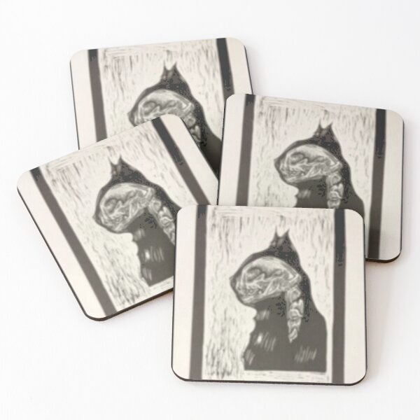 Item preview, Cat Skull Braid Linocut Print designed and sold by totempress.