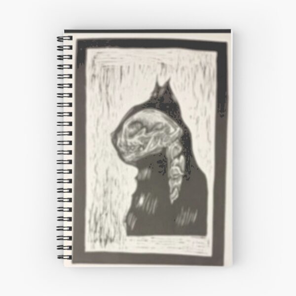 Item preview, Cat Skull Braid Linocut Print designed and sold by totempress.
