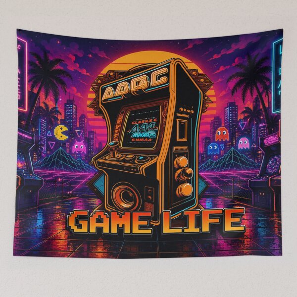 Item preview, Retro Arcade Game Life | Neon Synthwave Gaming Artwork designed and sold by Fei Long Design Hub.