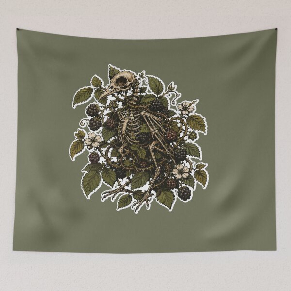 Item preview, Bird Skeleton Entwined with Blackberry Brambles Botanical Illustration designed and sold by SimplePoDesign.