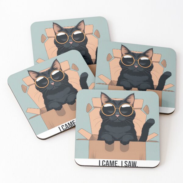 Item preview, Cool Black Cat in Cardboard Box with Orange Sunglasses - Funny Cat Art designed and sold by NeuralAuraArts.