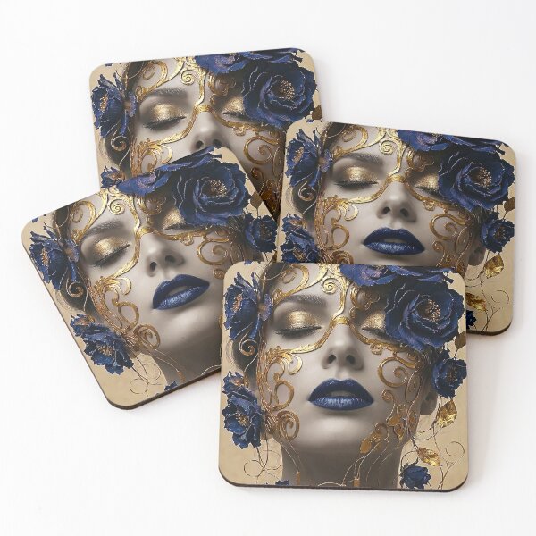 Item preview, Golden Filigree Mask & Blue Peonies Portrait designed and sold by abanoubnabil.