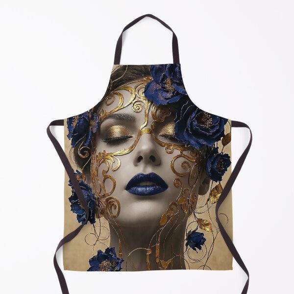 Artikelvorschau, Porträt einer goldenen Filigranmaske und blauer Pfingstrosen entworfen und verkauft von abanoubnabil.