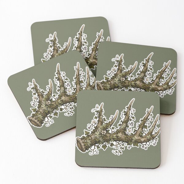 Item preview, Moss Covered Deer Antler with Wild Vines Botanical Illustration designed and sold by SimplePoDesign.