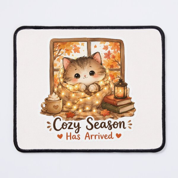 Item preview, Cozy Season Has Arrived Cat Sticker | Autumn Kawaii Art designed and sold by BLOOMVELLE.