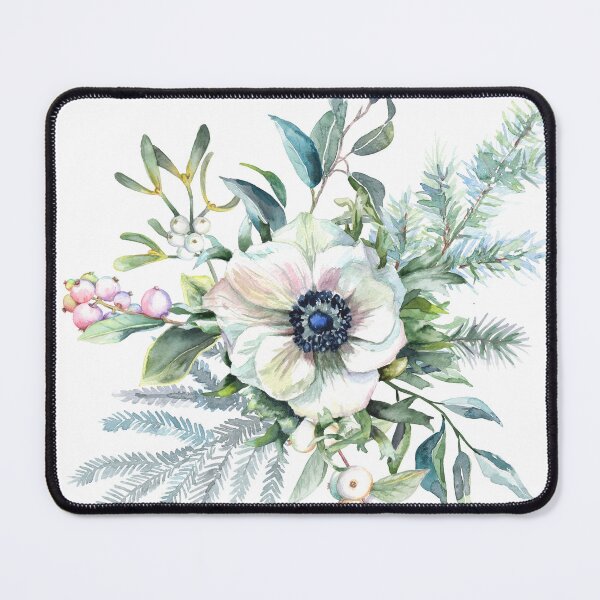 Item preview, White Winter Anemone Watercolor Winter Berries & Botanical Greenery designed and sold by art-tee-ua.