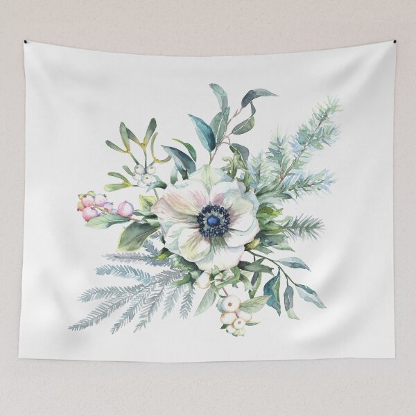 Item preview, White Winter Anemone Watercolor Winter Berries & Botanical Greenery designed and sold by art-tee-ua.