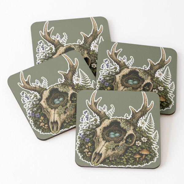 Item preview, Deer Skull Bird Nest with Blue Eggs Botanical Woodland Illustration designed and sold by SimplePoDesign.