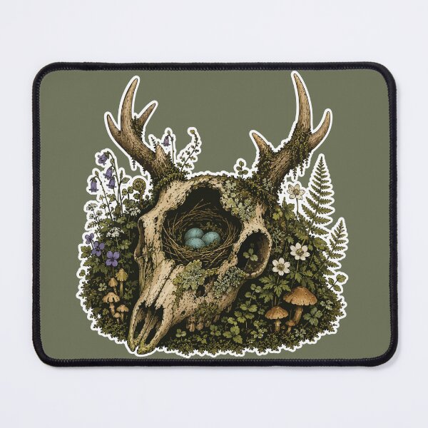 Item preview, Deer Skull Bird Nest with Blue Eggs Botanical Woodland Illustration designed and sold by SimplePoDesign.