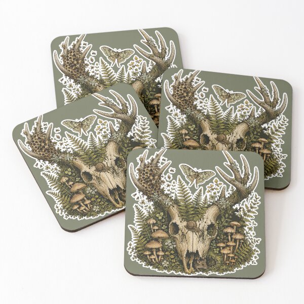 Item preview, Deer Skull Forest Ecosystem with Beehive Mouse and Mushrooms Botanical Illustration designed and sold by SimplePoDesign.