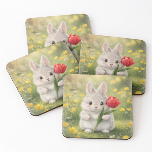 Item preview, Cute Fluffy Bunny Holding Red Tulip in Spring Meadow designed and sold by lovelistivkaa.