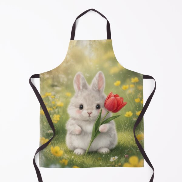Item preview, Cute Fluffy Bunny Holding Red Tulip in Spring Meadow designed and sold by lovelistivkaa.