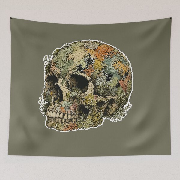 Item preview, Lichen Covered Human Skull Botanical Illustration designed and sold by SimplePoDesign.