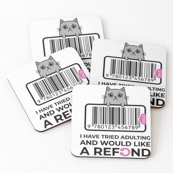 Item preview, Funny Adulting Refund Sad Cat Barcode Meme Graphic designed and sold by LUKOWEAR.