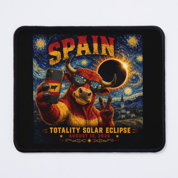 Item preview, Spain Totality Solar Eclipse August 12 2026 - Starry Night Bull Selfie Art designed and sold by DreamPup.