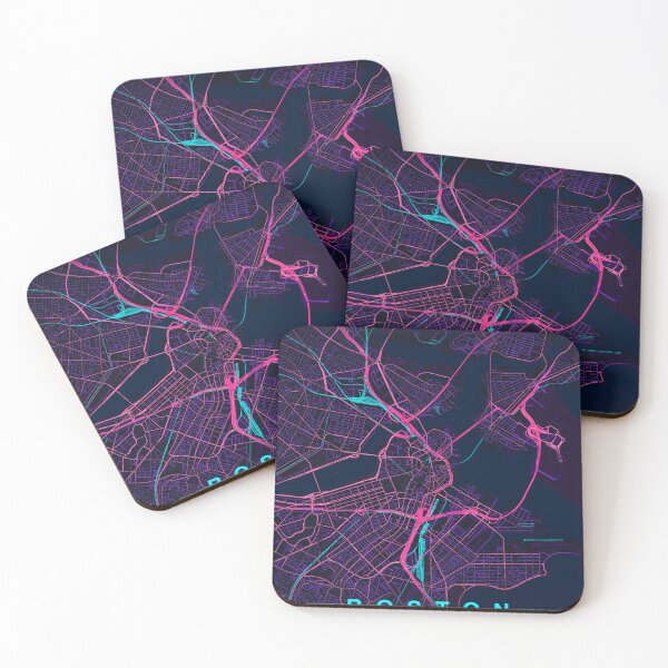 Item preview, Boston Neon Street Map Poster, Purple Blue Massachusetts Wall Art designed and sold by LASTIQUE-dd.