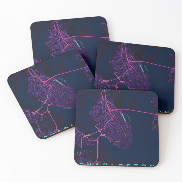 Item preview, Charleston Neon Street Map Poster, Purple Blue South Carolina Wall Art designed and sold by LASTIQUE-dd.