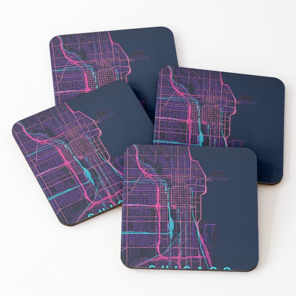 Item preview, Chicago Neon Street Map Poster, Purple Blue Illinois Wall Art designed and sold by LASTIQUE-dd.