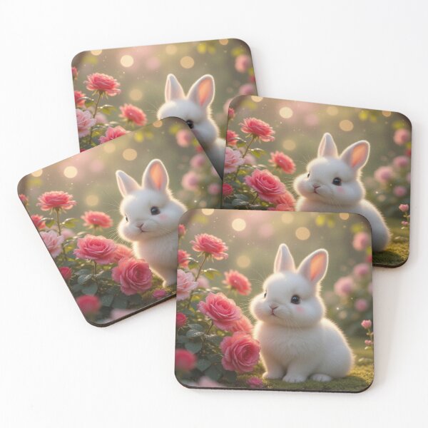 Item preview, Cute White Bunny in Sunlit Pink Rose Garden designed and sold by lovelistivkaa.