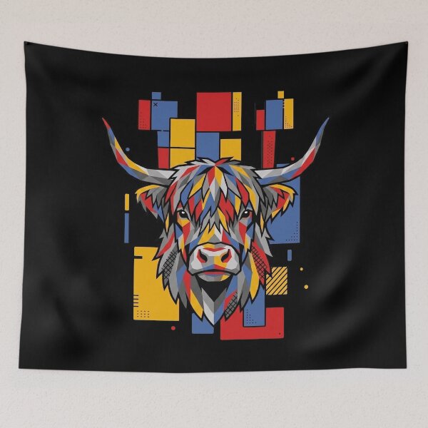 Item preview, Funny Highland Cow Colorful Blocks Geometric Art Boys Girls Kids designed and sold by FurryHavenPH.