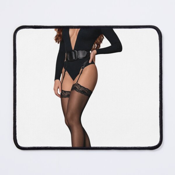 Item preview, Woman wearing black bodysuit and patterned stockings as isolated PNG designed and sold by Creative88Art.