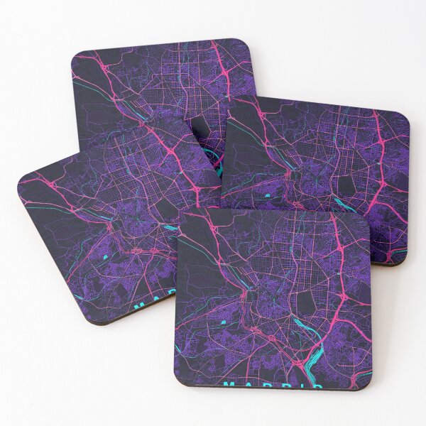 Artikelvorschau, Neon-Stadtplan von Madrid, lila-blaues Wandbild aus Spanien entworfen und verkauft von LASTIQUE-dd.