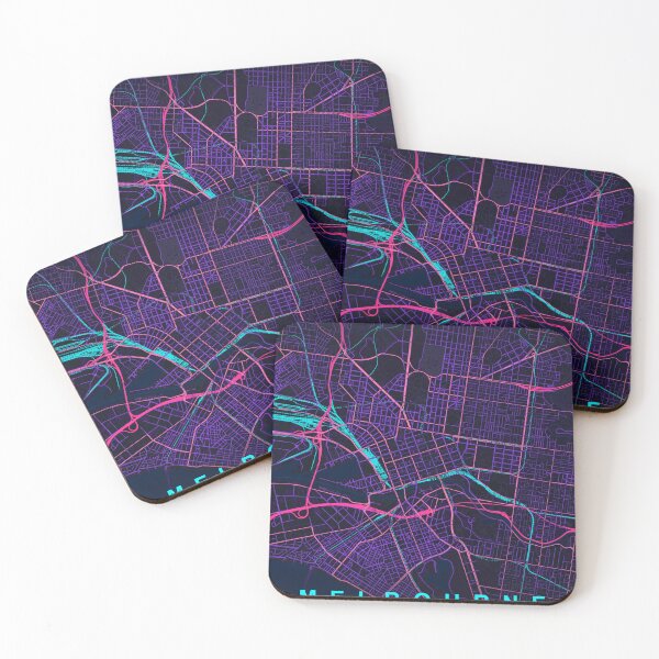 Item preview, Melbourne Neon Street Map Poster, Purple Blue Australia Wall Art designed and sold by LASTIQUE-dd.